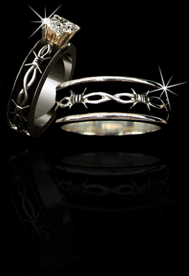 Barbed wire rings wedding rings